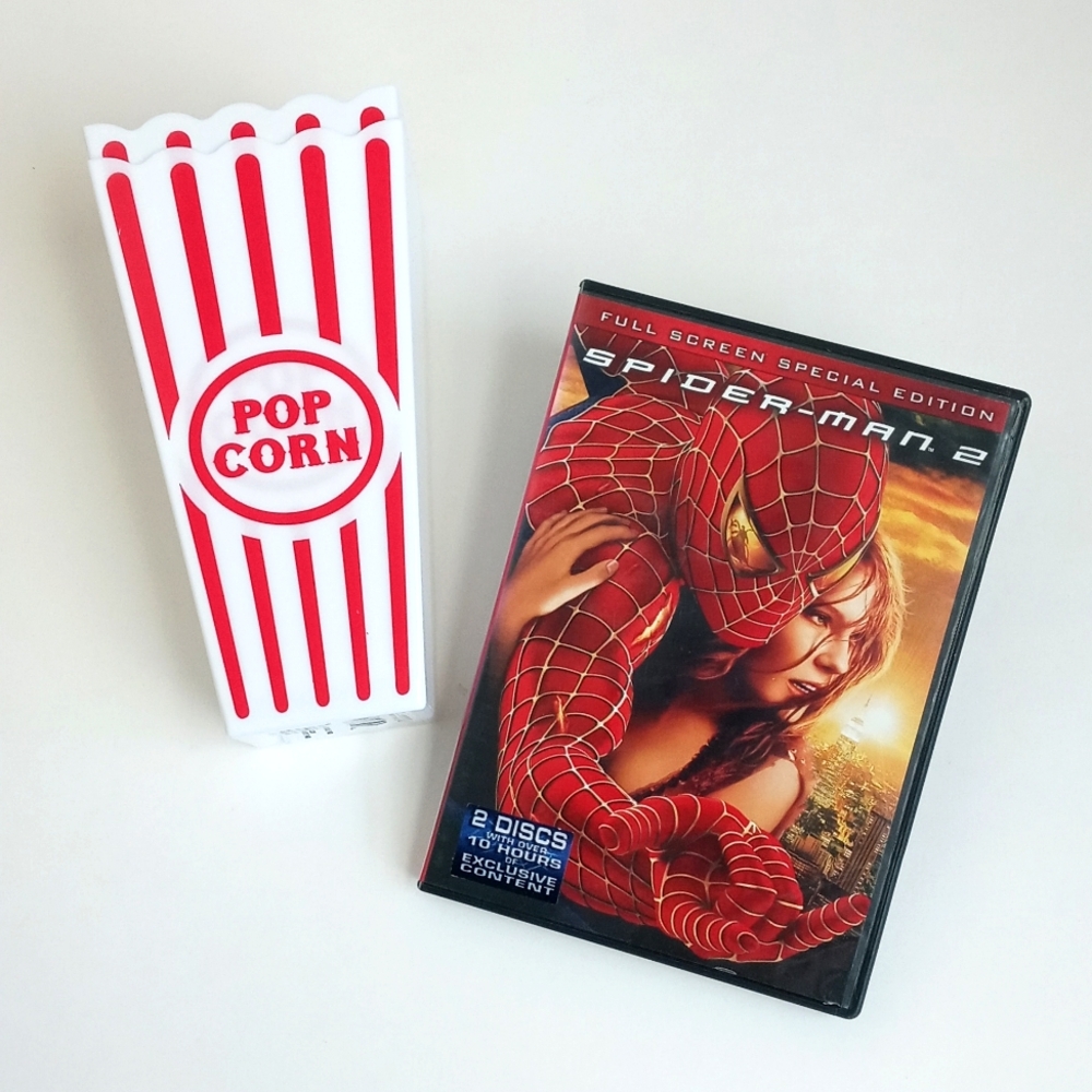 Spiderman 2 Full Screen Edition 2 Disc DVD 2 New Reusable Popcorn Containers